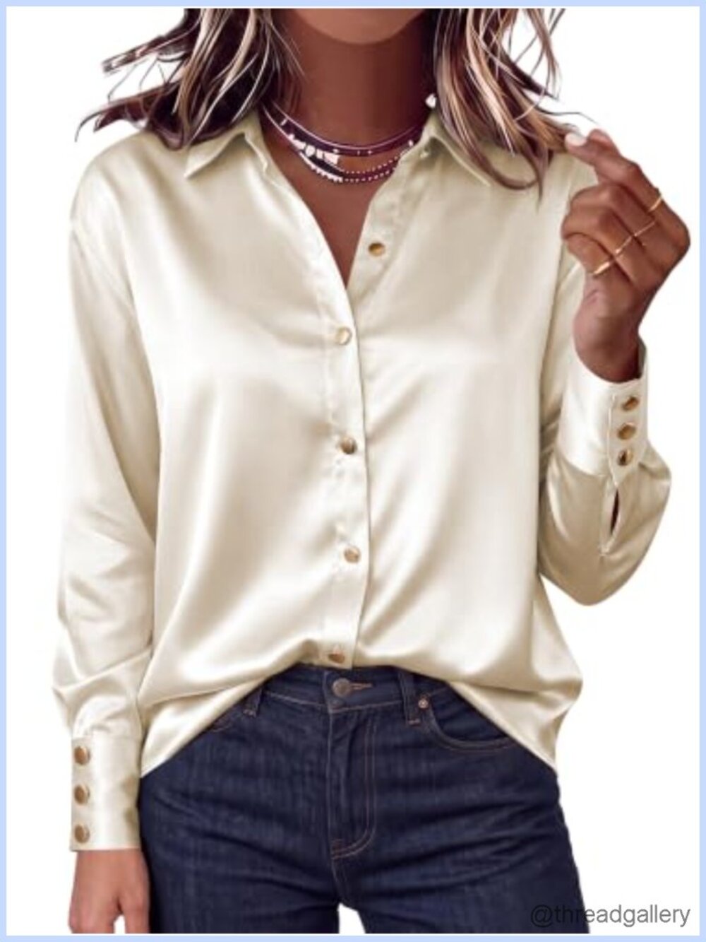 Satin Button Down Blouse Long Sleeve Dressy Top for Women Business Casual